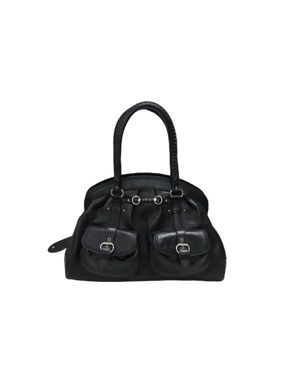 Dior Handbag Leather Black Silver